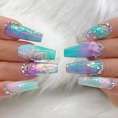 Nails Design With Rhinestones, Her Nails, Mermaid Nails, Pretty Nail Art Designs, Vacation Nails, Pretty Nail Art, Nail Designs Glitter, Beach Nails, Nails Coffin