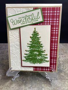 a card with a christmas tree on it and the words, let the wonderful time of this year