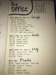 an open notebook with writing on it and the words'best episodes'written in cursive ink