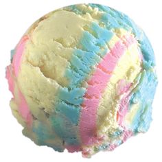 an ice cream ball with multicolored icing on it's side, isolated against a white background