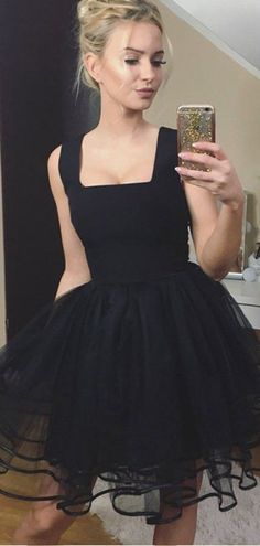 Black Square Neckline Sleeveless Tulle A Line Short Homecoming Dresses – AlineBridal #homecoming #homecomingdress #homecomingdresses #2021homecoming #partydress #partydresses #beauty #womenfashion #graduationdress #graduationdresses Homecoming Dresses Short Black, Black Prom Dress Short, Short Homecoming Dresses, Black Homecoming Dress, Cheap Homecoming Dresses, Black Prom, A Line Shorts, Mini Party, Short Homecoming Dress