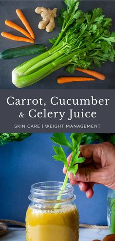 carrot, cucumber and celery juice in a mason jar