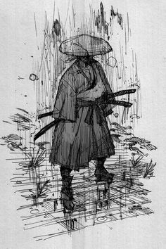 a drawing of two people holding umbrellas in the rain