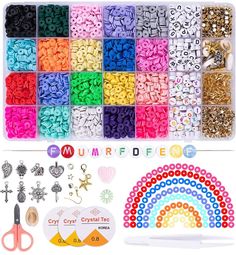 the craft kit includes many different types of beads