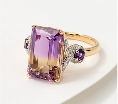 Vault Discoveries Ametrine & Diamond Ring, 14K - QVC.com Ametrine Jewelry, Ametrine Ring, Tourmaline Ring, Gems Jewelry, Yellow Gold Ring, Amethyst Gemstone, Yellow Gold Rings, Diamond White, Gold Ring