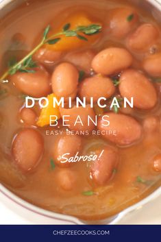 a white bowl filled with beans and herbs