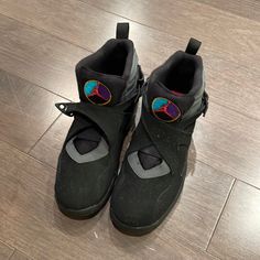 These Have Been Worn Very Few Times And Of Course Are In Great Condition. Even The Soles Are Very Clean And Good Looking. Shoes Jordan, Jordan 8, Jordan Black, Kids Jordans, Jordan Shoes, Of Course, Black Blue, Kids Shoes, Blue Black