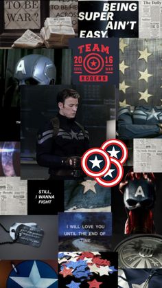 the collage shows captain america, iron man, and other things in this photo