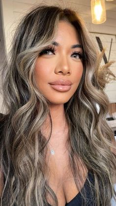 Long Brunette Balayage, Icy Brown Hair With Highlights, Dark To Blonde Balayage Long, Blonde Ombre On Brown Hair, Ash Brown Balayage Money Piece, Blended Brunette Balayage, Money Piece Ash Brown, Ash Brown Balayage With Money Piece, Call Hair Color Ideas