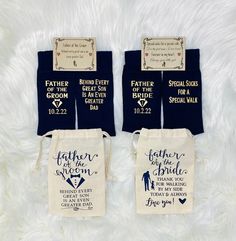 three pairs of personalized wedding socks for the groom and bride