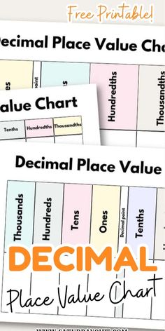 two pieces of printable place value chart with the text, free printable place value chart