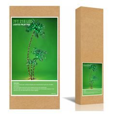 a cardboard box with an image of a palm tree on the front and back side