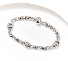 New job? Birthday milestone? Life goal? Celebrate your success with something sterling silver and sparkly -- like this radiant rondel-station bracelet in your choice of chain design. Or own it... just because (best reason of all!). Silver Diamond Bracelet With Box Chain As Gift, Silver Diamond Bracelet With Box Chain For Gift, Silver Diamond Bracelet For Everyday Fine Jewelry, Silver Box Chain Bracelet For Anniversary, Silver Jubilee Rondelle Bracelet, Everyday Silver Bracelets With Diamond Cut, Elegant Silver Chain Bracelet For Anniversary, Anniversary Silver Chain Bracelet, Station Bracelet