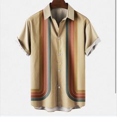 Retro Chic Fashion, Printed Shirts Men, Womens Dress Suits, Summer Stripes, Retro Summer, Mens Short Sleeve Shirt, Print Trends, Loose Shorts, Retro Shirts