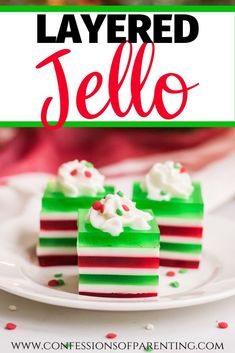 layered jello dessert on a plate with the title overlay