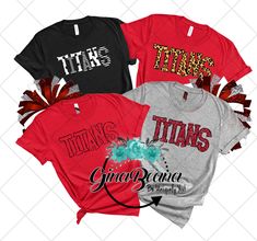 Titans School Spirit Shirts.. Custom to match your school colors Personalize it with a name on the back This tee fits true to size and is a UNISEX fit HOW TO ORDER: Select your size and get your shirt!. This updated unisex essential fits like a well-loved favorite, featuring an irresistibly soft cotton blend, crew neck and short sleeves. 3.6 oz., 100% combed and ring-spun cotton 40 single Retail fit Side-seamed Tear Away label Shipping: Your Tee will ship with in 1-3 business days. We do not shi Red Varsity T-shirt With Team Name, Varsity Cotton T-shirt With Custom Print, Red School Spirit Tops For School, Red Short Sleeve Sublimation Design For College, School Spirit Fan Gear Tops With Custom Print, Custom Print School Spirit Tops For Fan Gear, School Spirit Tops With Custom Print For Fan Gear, Custom Print Tops For School Spirit Fan Gear, Red Cotton Sublimation T-shirt With Team Name