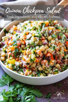 a white bowl filled with mexican chickpea salad