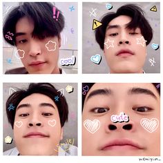 four different pictures of the same person's face with stickers on their cheeks