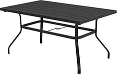 an outdoor table with metal legs and a black plastic cover on the top, isolated against a white background