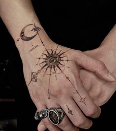 a person's hand with tattoos on it