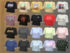 a bunch of shirts that are on display in a box with the same colors and designs