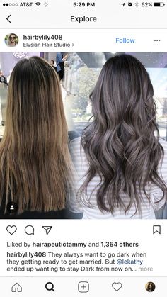 Lilac Ash Brown Hair, Ash Purple Highlights On Dark Hair, Mushroom Brown Hair Extensions, Mushroom Brown Root Melt, Dark Brunette Ash Balayage Hair, Women's Hair Color Ideas, Ash Grey Brown Balayage, Mushroom Ash Brown Hair Color, Brunette Hair Ash Brown