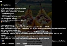 the recipe is displayed in an advertizer for some type of food that includes pears and cranberries