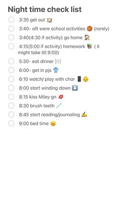 the checklist is filled with different things to do for someone's night time