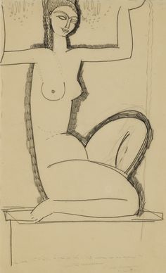 a black and white drawing of a nude woman