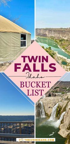 the twin falls state park bucket list is featured in this postcard with text overlay