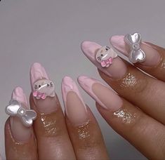 Kitty Nail, Coquette Nails, Kitty Nails, Long Nail Designs, Claw Nails, Daisy Nails, Hello Kitty Nails, Cat Nails