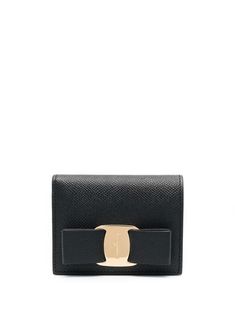 Vara Bow cardholder wallet from SALVATORE FERRAGAMO featuring black, calf leather, bow detailing, gold-tone logo plaque and card slots. Cardholder Wallet, Leather Bow, Card Holder Wallet, Online Shopping Clothes, Salvatore Ferragamo, Calf Leather, Card Slots, Slots, Card Holder