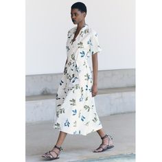 Nwt Zara Floral Leaves Printed Poplin Dress Zw Collection Size M Medium White V-neck Relaxed Fit Shirt Dress, White Relaxed Fit V-neck Shirt Dress, White Relaxed Fit Shirt Dress With V-neck, White Floral Print Summer Shirt Dress, Zara Cotton Shirt Dress For Beach, Zara Cotton Shirt Dress For The Beach, White Floral Print Short Sleeve Shirt Dress, Zara Floral Print Shirt Dress For Summer, White Floral Print Shirt Dress For Day Out