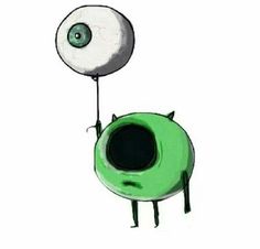 a drawing of a green monster with an eyeball on it's head and tail