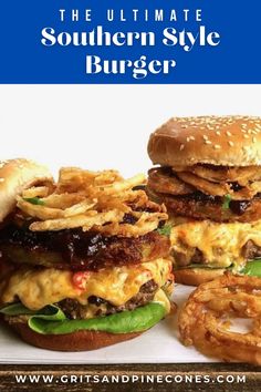 the ultimate southern style burger with onion rings