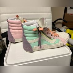 Pastel Vans. Size 9. Never Worn. Retro Pink Sneakers For Summer, Pink Vans Sneakers For Spring, Trendy Pastel Sneakers For Summer, Trendy Pastel Summer Sneakers, Trendy Pastel Sneakers For Spring, Pink Vans Sneakers, Cute Pink Vans Sneakers, Cute Vans Sneakers For Spring, Spring Vans Sneakers