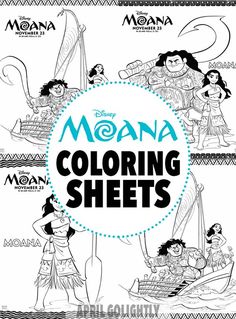 moan coloring sheets with the words moan and other cartoon characters in blue, black and white