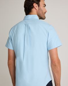 A forever essential, our 100% Organic Cotton Short Sleeve Oxford Shirt blends timeless style and everyday comfort. Crafted from premium organic cotton, the special enzyme wash process creates an ultra-soft handfeel so you can feel comfy all day without sacrificing any polish. Its classic look can flex for work or the weekend, making it a must-have for any wardrobe.  | Quince | Men's Short Sleeve Oxford Shirt in Light Blue, Size XXL, Organic Cotton Light Blue Cotton Short Sleeve Shirt For Summer, Unstructured Cotton Tops For Casual Gatherings, Cotton Tops For Casual Gatherings, Unstructured Washed Blue Shirt For Work, Classic Short Sleeve Shirt With Relaxed Fit, Classic Solid Short Sleeve Shirt With Relaxed Fit, Light Wash Cotton Workwear Shirt, Fitted Solid Cotton Shirt, Light Blue Cotton Shirt For Spring