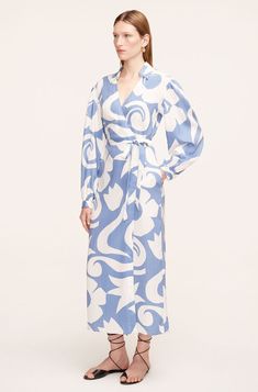 Crafted from soft, breathable slub Tencel, this midi dress is designed with a fully adjustable wrap silhouette—knot it around the waist for your perfect fit or wear it open over your swimsuit. Feminine Wardrobe, Long Sleeve Wrap Dress, Dress Images, French Blue, Dress Silhouette, Rebecca Taylor, Dress Details, Lay Flat, Jumpsuit Dress