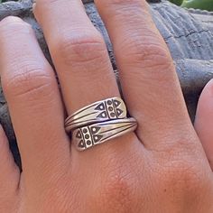 Handmade Adjustable Wrap Band Ring With Ethnic Symbolic | Etsy Traditional Adjustable Engraved Ring, Traditional Adjustable Engraved Etched Ring, Adjustable Traditional Engraved Etched Ring, Symbolic Adjustable Ring With Unique Design, Unique Adjustable Nickel Free Engraved Ring, Bohemian Silver Engraved Ring, Southwestern Style Adjustable Open Ring, Traditional Adjustable Rings With Oxidized Finish, Adjustable Silver Engraved Bohemian Ring