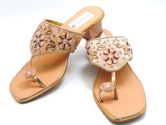 "A beautiful Rosegold beaded embroidered design strap sandals offer a comfortable sole to walk on. A heel length of 2.0\" inches. These shoes are absolutely comfortable and offer a simple yet elegant design. These are perfect for a night out or a simple day. See our page for more of our collection of shoes we offer. We ship out in a timely matter, wrapped in care for a safe secure trip to your location. Thank you for supporting our small business.  Shipped from the USA. Sizes available US 5,6,7,8,9,10,11" Luxury Traditional Sandals For Festive Season, Elegant Sandals For Summer Festivals, Traditional Open Toe Sandals For Formal Occasions, Elegant Festive Sandals For Summer, Traditional Formal Open Toe Sandals, Festive Open Toe Sandals For Spring, Elegant Embroidered Open Toe Sandals, Elegant Gold Sandals For Festive Occasions, Gold Open Toe Sandals For Festive Occasions