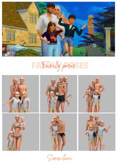 the family poses are shown in this animated video game, and it looks like they're