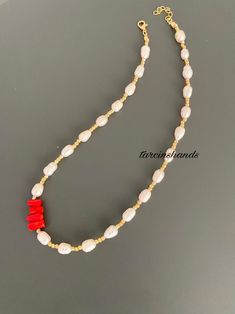 Freshwater Pearl Coral Gold Necklace , Dainty Pearl and Natural Red Coral Necklace , Side Coral Necklace , Unique Coral Jewelry Gold Filled - Etsy Red Pearl Necklace With Pearl Charm As Gift, Red Pearl Necklace With Charm As Gift, Red Pearl Beaded Necklaces With Pearl Chain, Red Pearl Necklace With Round Beads, Red Pearl Chain Necklace As Gift, Red Pearl Necklace With Pearl Chain, Red Pearl Pendant Necklace As Gift, Elegant Red Pearl Necklace With Natural Stones, Orange Pearl Necklace As A Gift