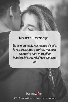 a man kissing a woman with the caption's message in french above it