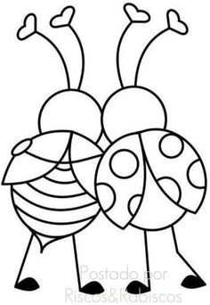 a black and white drawing of two bugs with their heads turned to look like they are hugging each other