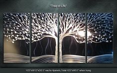 the three panels are hanging on the wall in front of each other, one has a tree