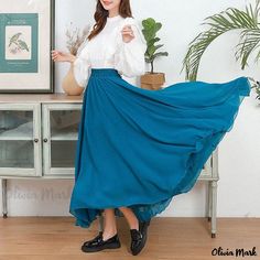 Olivia Mark - Womens Chic Tiered Chiffon Midi Skirt – Perfect for Beaches, Parties, and Dance Performances Chiffon Midi Skirt, Dance Performance, Blue Skirt, Peacock Blue, Types Of Skirts, Terry Cloth, A Line Skirt, Skirt Length, A Line Skirts