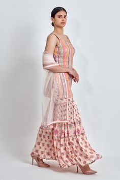 Buy Multi Color Georgette Embroidery Sequin Round Neck Kurta Sharara Set For Women by MeenaGurnam Online at Aza Fashions. Floral Sharara, Kurta Sharara Set, Kurta Sharara, Sequin Embroidery, Sharara Set, Pattern Embroidery, Sequins Embroidery, Set For Women, Aza Fashion