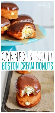 two different types of boston cream donuts with chocolate frosting on top and bottom