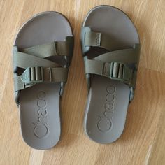 Nwot Chaco Chillos Slides. Beautiful Olive Green/Fossil Color. Size 7 Chaco Shoes, Women's Shoes Sandals, Fossil, Olive Green, Slides, Shoes Sandals, Size 7, Women Shoes, Sandals